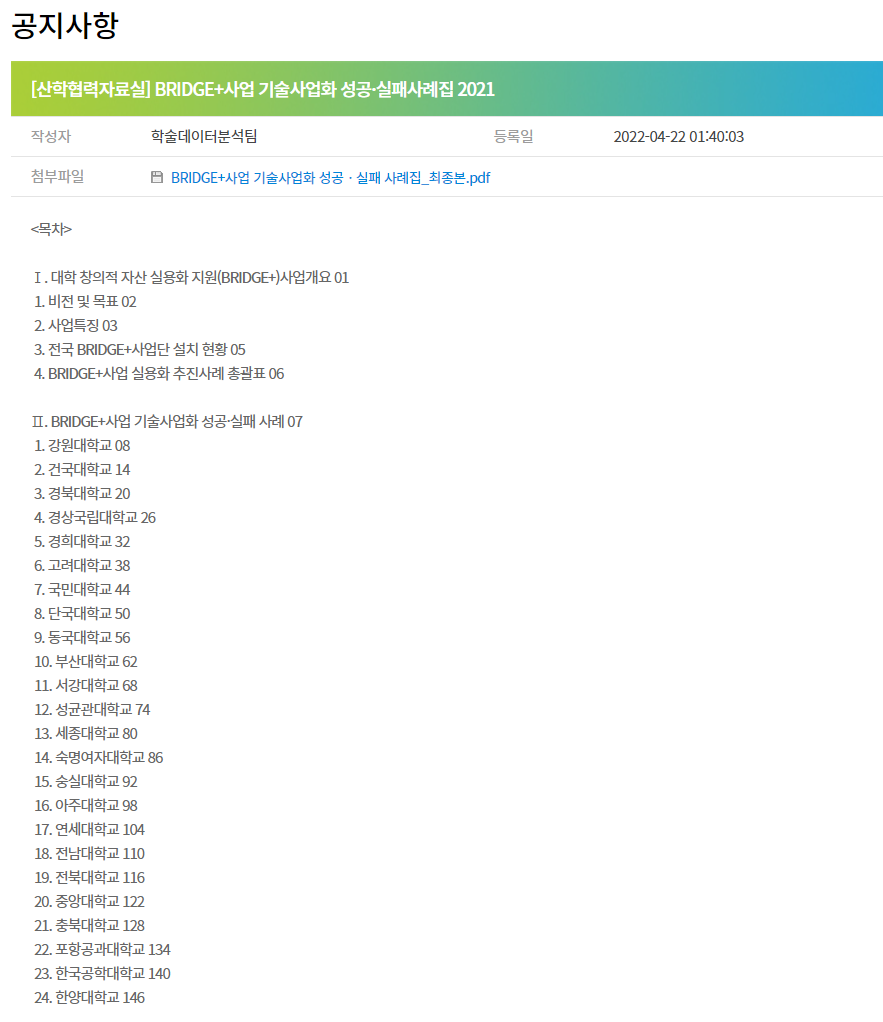 BRIDGE+사업 기술사업화 성공·실패사례집 2021 | 산학협력단