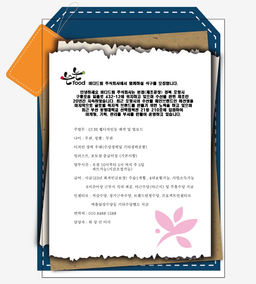 바다드림주식회사( CI,BI,웹디자인등 제작 및 업로드)채용 공고 | 시각디자인학과